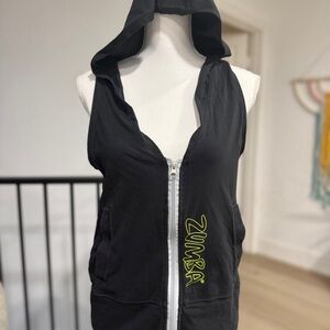 Zumba Fitness Black Hooded Tank Top with Yellow Logo